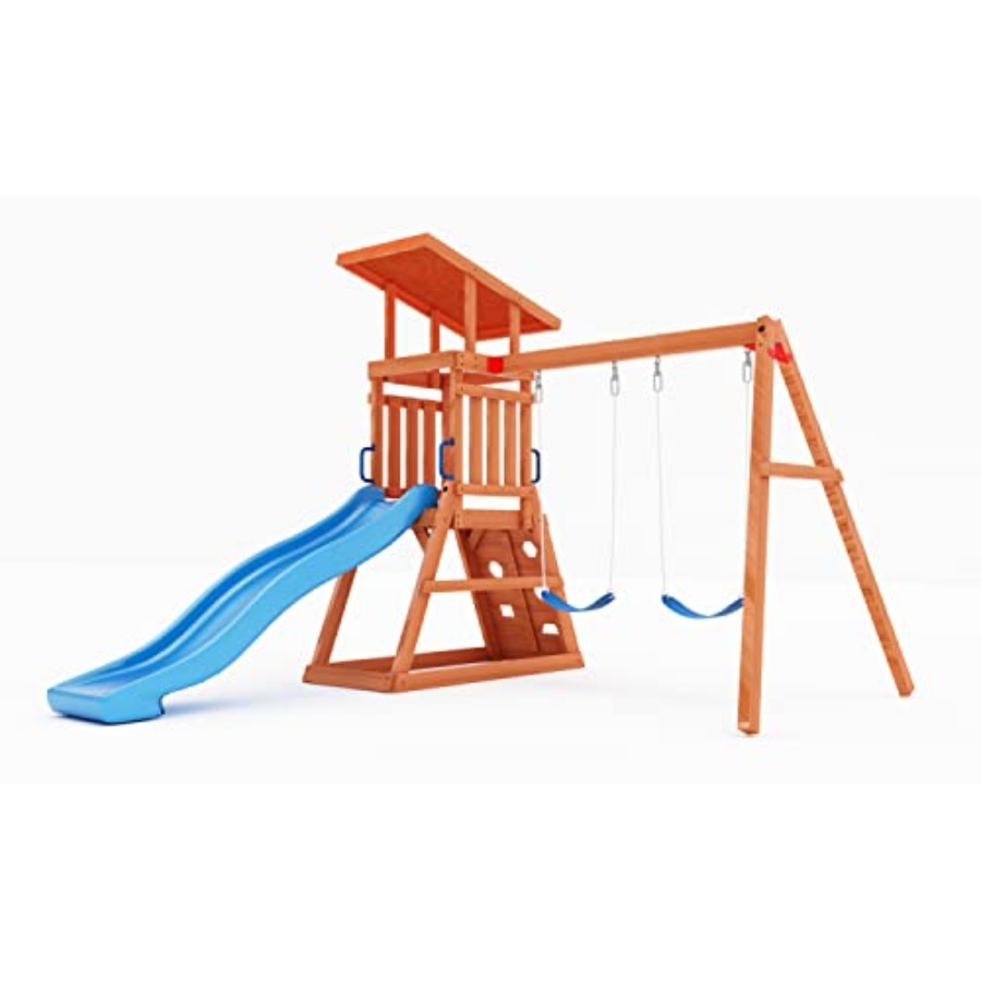 Kids Outdoor Climbing Wall - Playground Wooden Swing Sets for Backyard