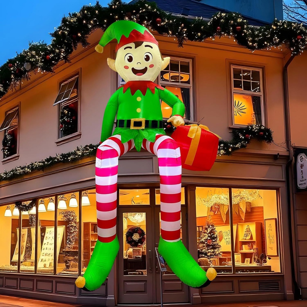 Kids Outdoor Set - 8FT Christmas Inflatables Sitting Elf Decoration