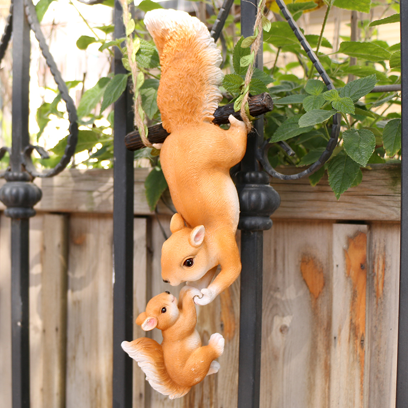 Kids Outdoor Swing - Mother Child Squirrel Resin Hanging Swing