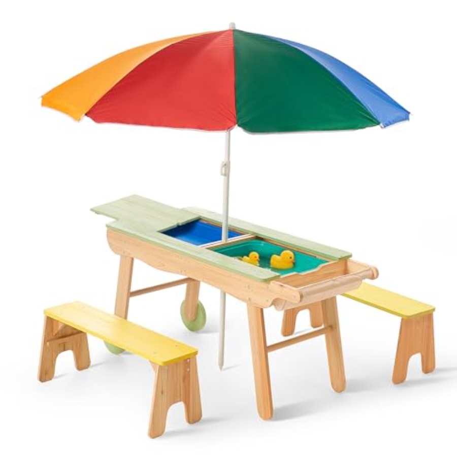 Indoor outdoor 3-in-1 kids pic - Kids Outdoor Table With Umbrella のレビューと価格