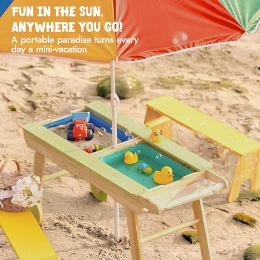 Indoor outdoor 3-in-1 kids pic - Kids Outdoor Table With Umbrella のレビューと価格