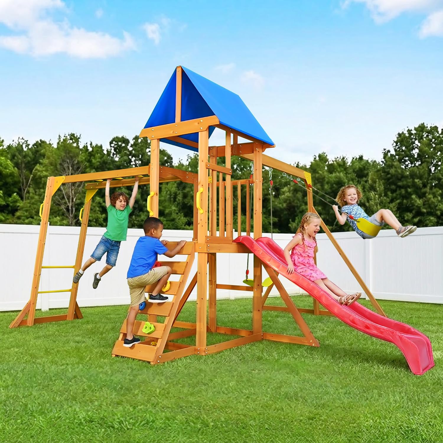 Wooden Swing Sets for Backyard - Kids Outdoor Monkey Bar Set のレビューと価格
