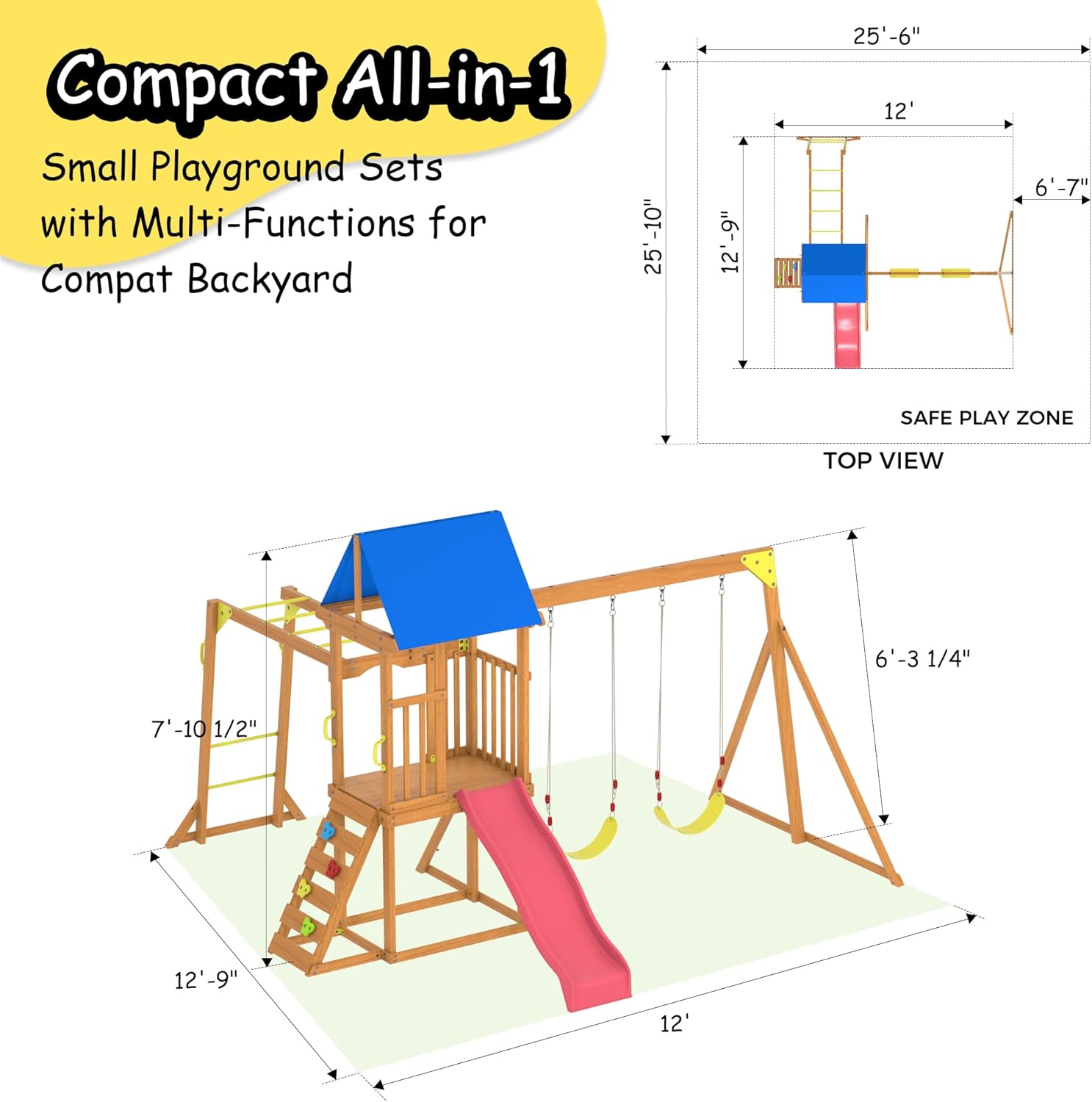 Wooden Swing Sets for Backyard - Kids Outdoor Monkey Bar Set のレビューと価格