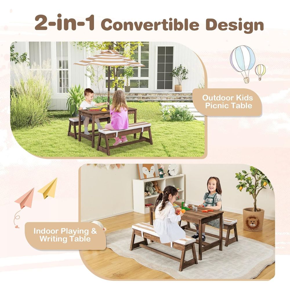 Kids Picnic Table, Outdoor Woo - Kids Outdoor Table With Umbrella のレビューと価格