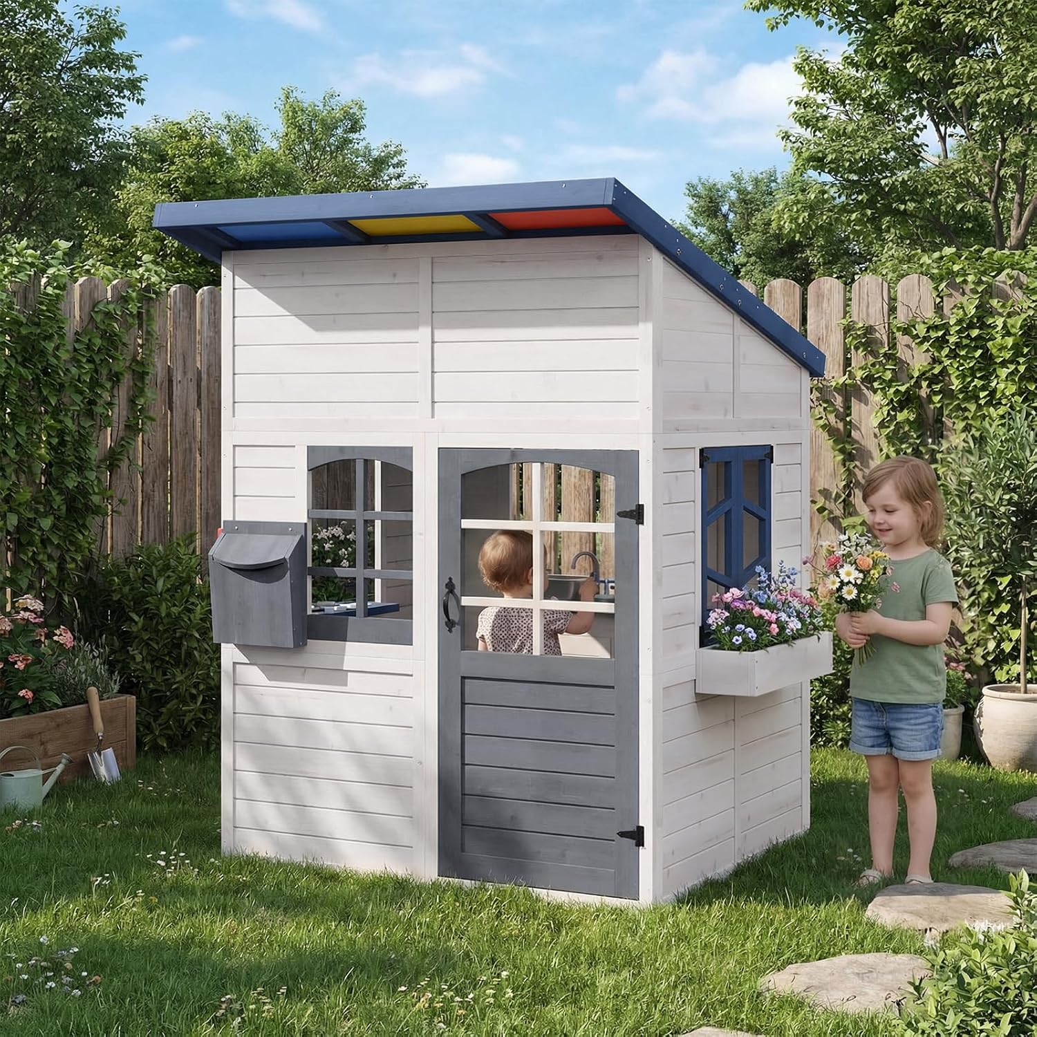 Wooden Kids Outdoor Playhouse  - Kids Outdoor Kitchen のレビューと価格