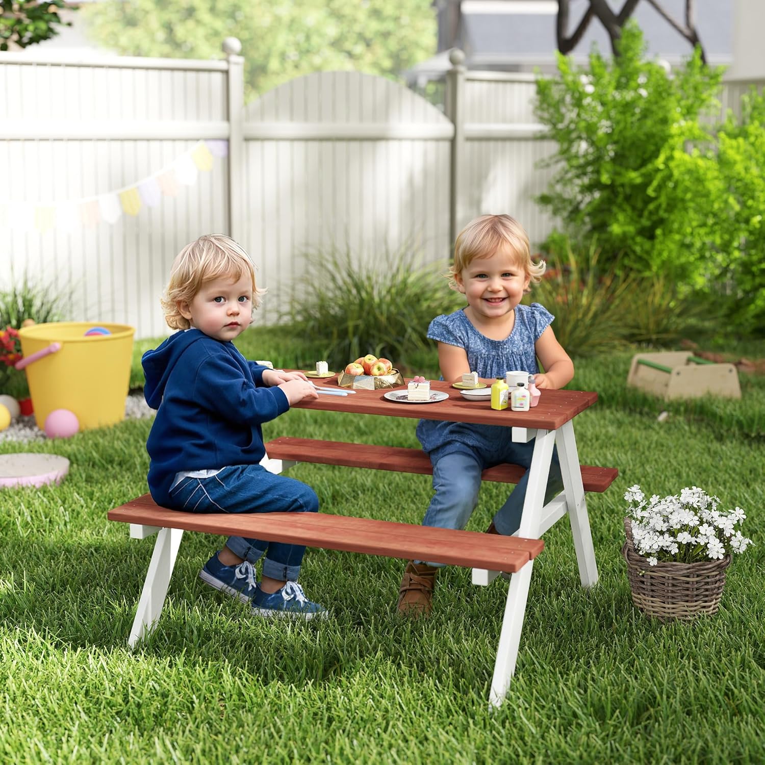 Kids Picnic Table Set, Wooden  - Kids Outdoor Picnic Table のレビューと価格