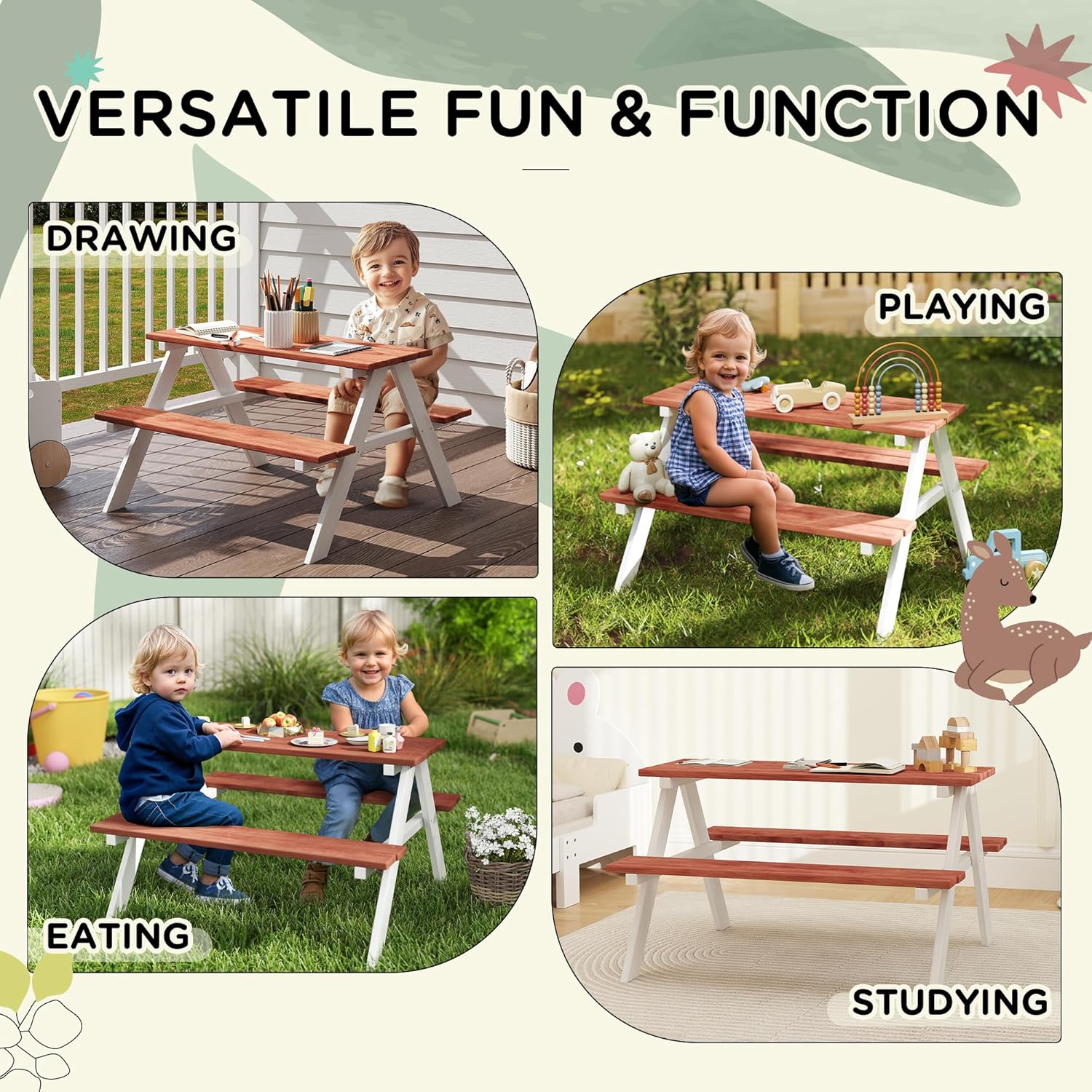 Kids Picnic Table Set, Wooden  - Kids Outdoor Picnic Table のレビューと価格