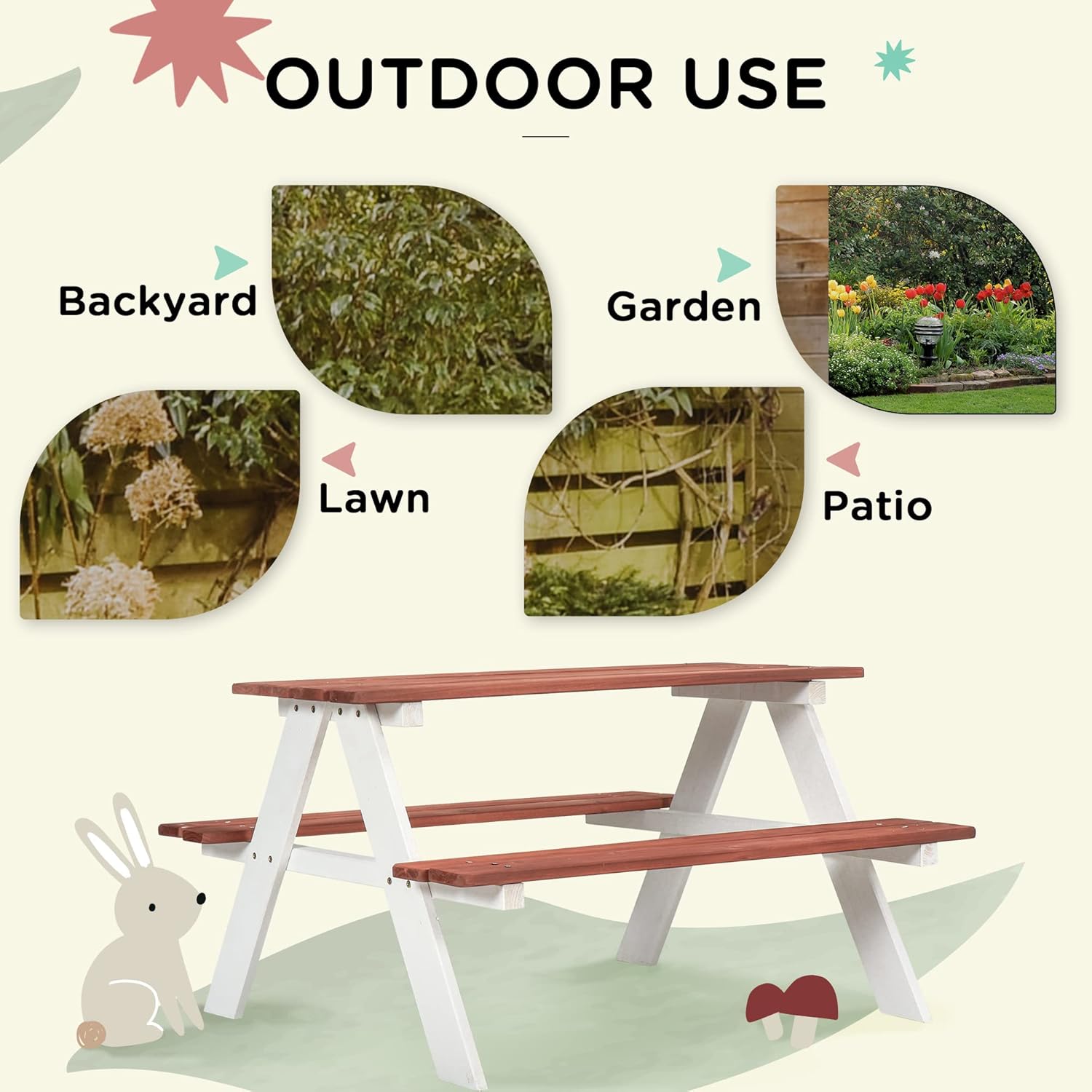 Kids Picnic Table Set, Wooden  - Kids Outdoor Picnic Table のレビューと価格