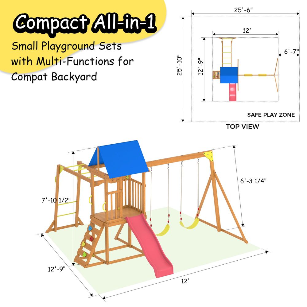 Wooden Swing Sets for Backyard - Kids Outdoor Monkey Bar Set のレビューと価格