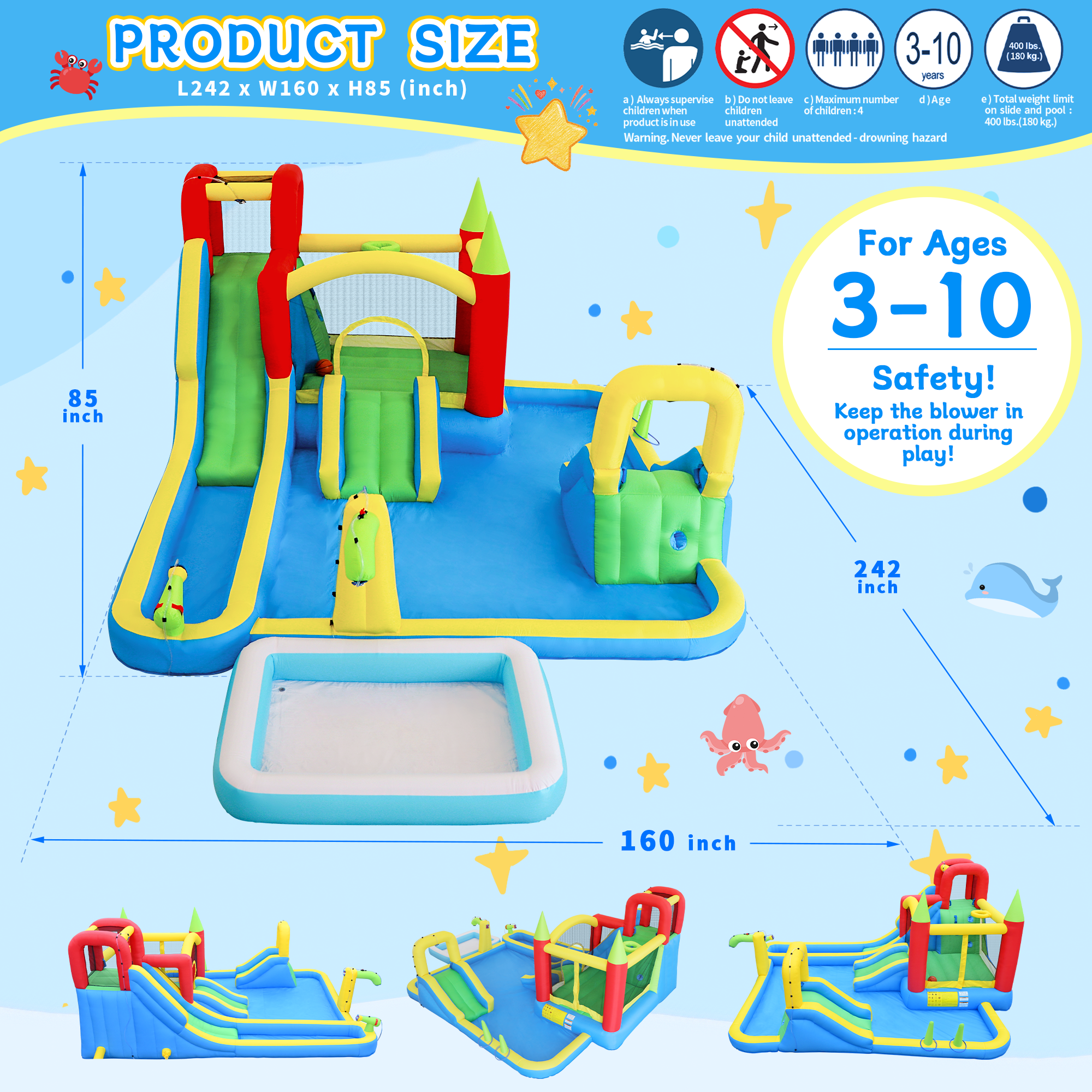 11-in-1 Inflatable Water Slide - Kids Outdoor Climbing Wall のレビューと価格