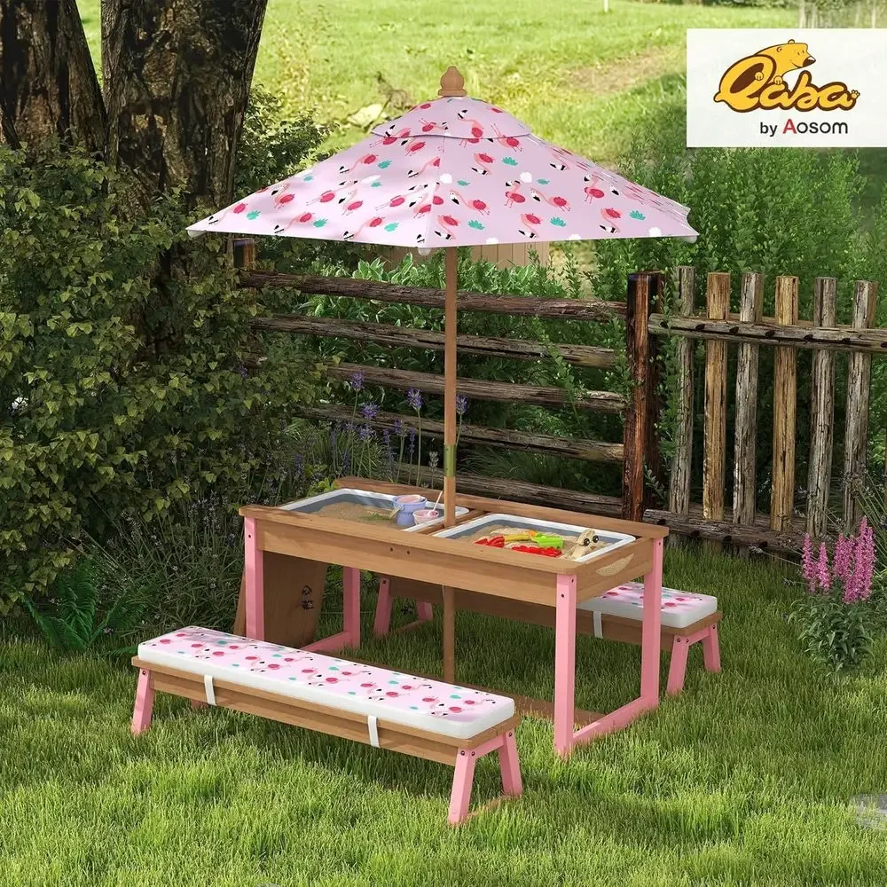 Wooden Picnic Table Set with U - Kids Outdoor Table With Umbrella のレビューと価格