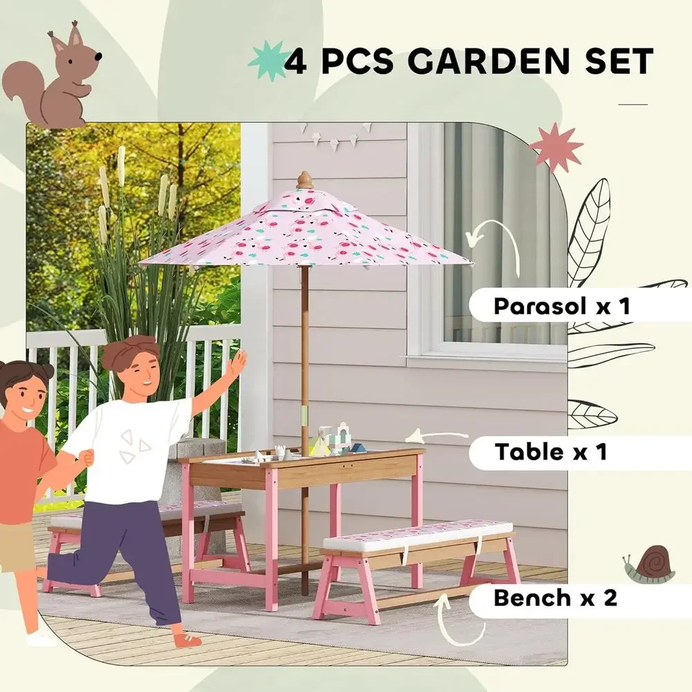 Wooden Picnic Table Set with U - Kids Outdoor Table With Umbrella のレビューと価格