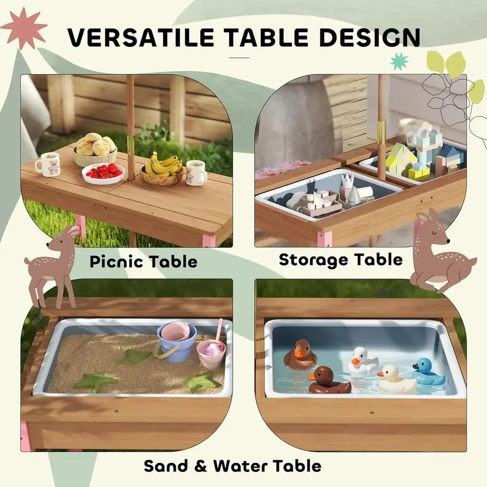 Wooden Picnic Table Set with U - Kids Outdoor Table With Umbrella のレビューと価格