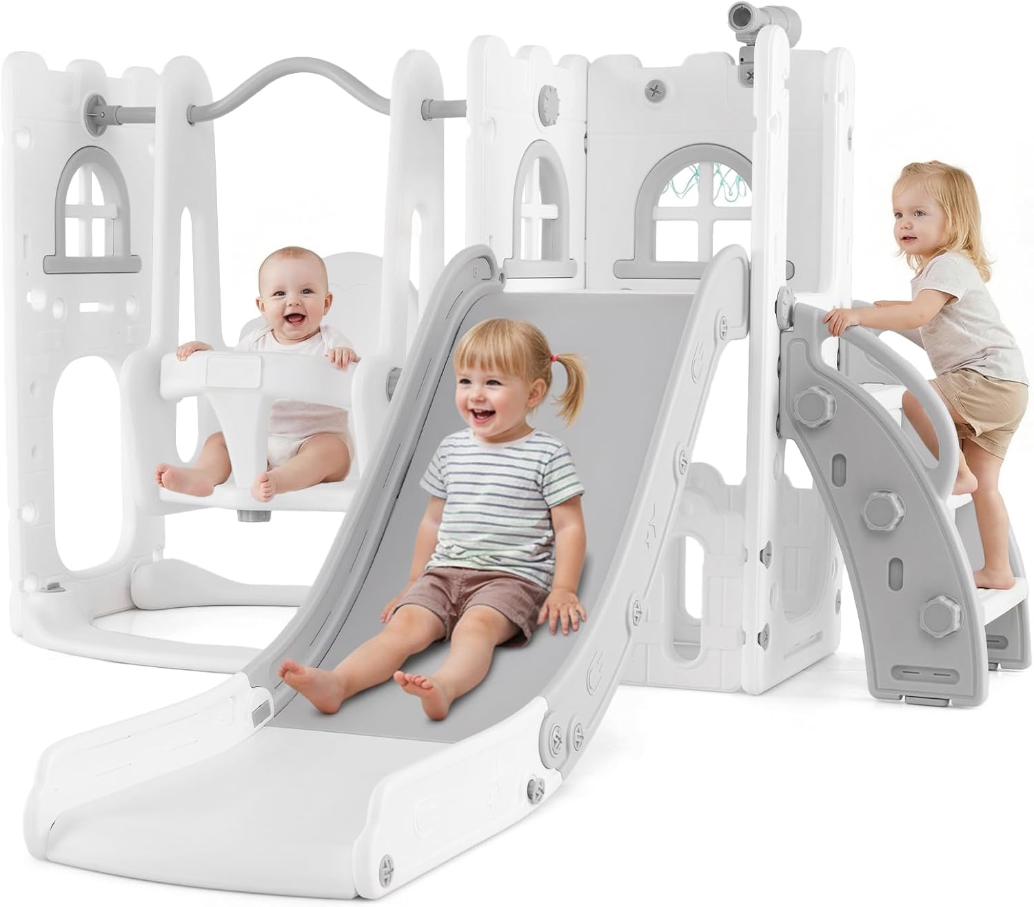 Toddler Slide and Swing Set, 7 - Kids Outdoor Swing Set With Slide のレビューと価格