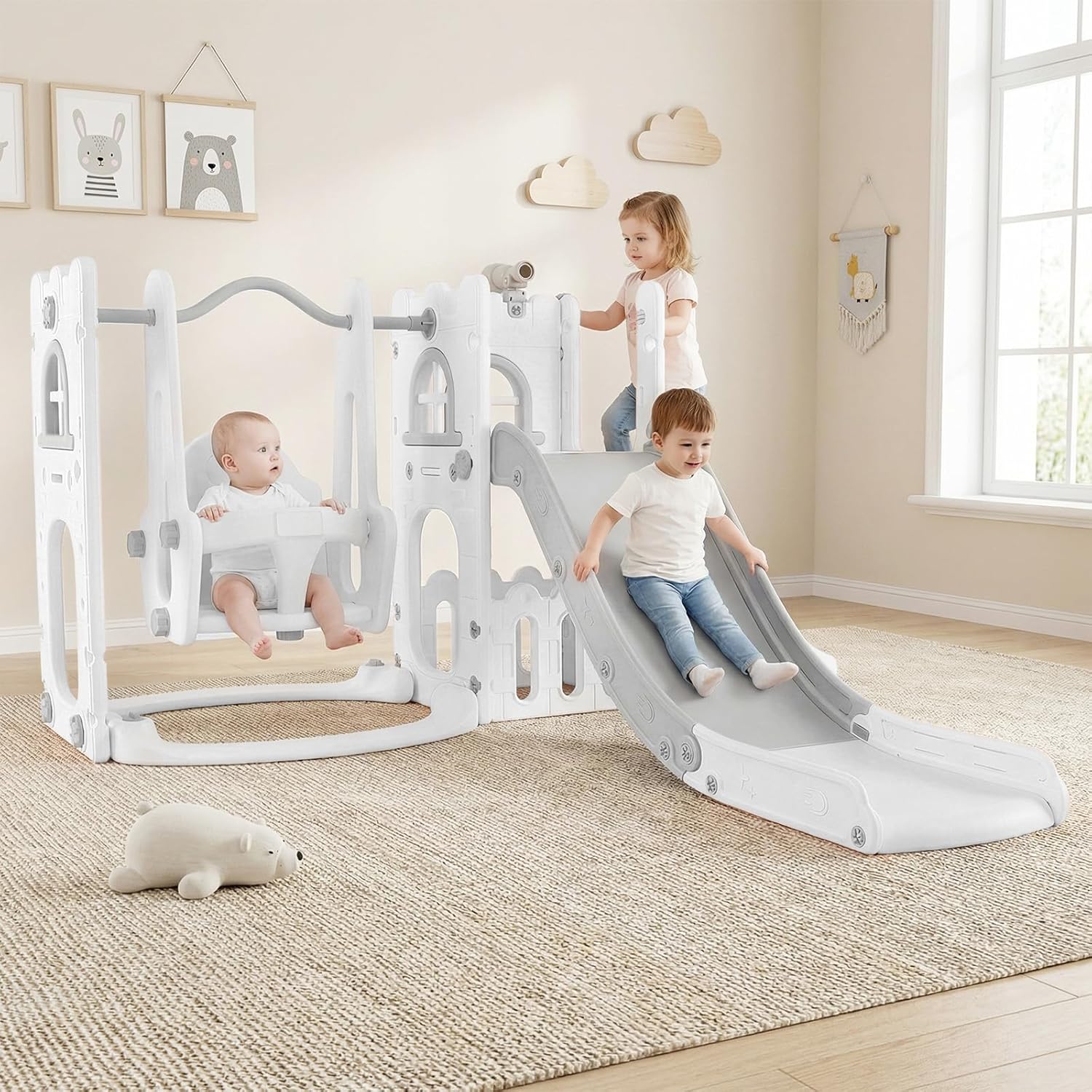 Toddler Slide and Swing Set, 7 - Kids Outdoor Swing Set With Slide のレビューと価格
