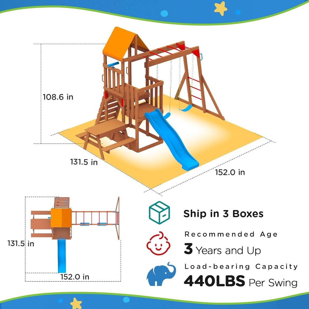 Dohin Playground Wooden Swing  - Kids Outdoor Monkey Bar Set のレビューと価格