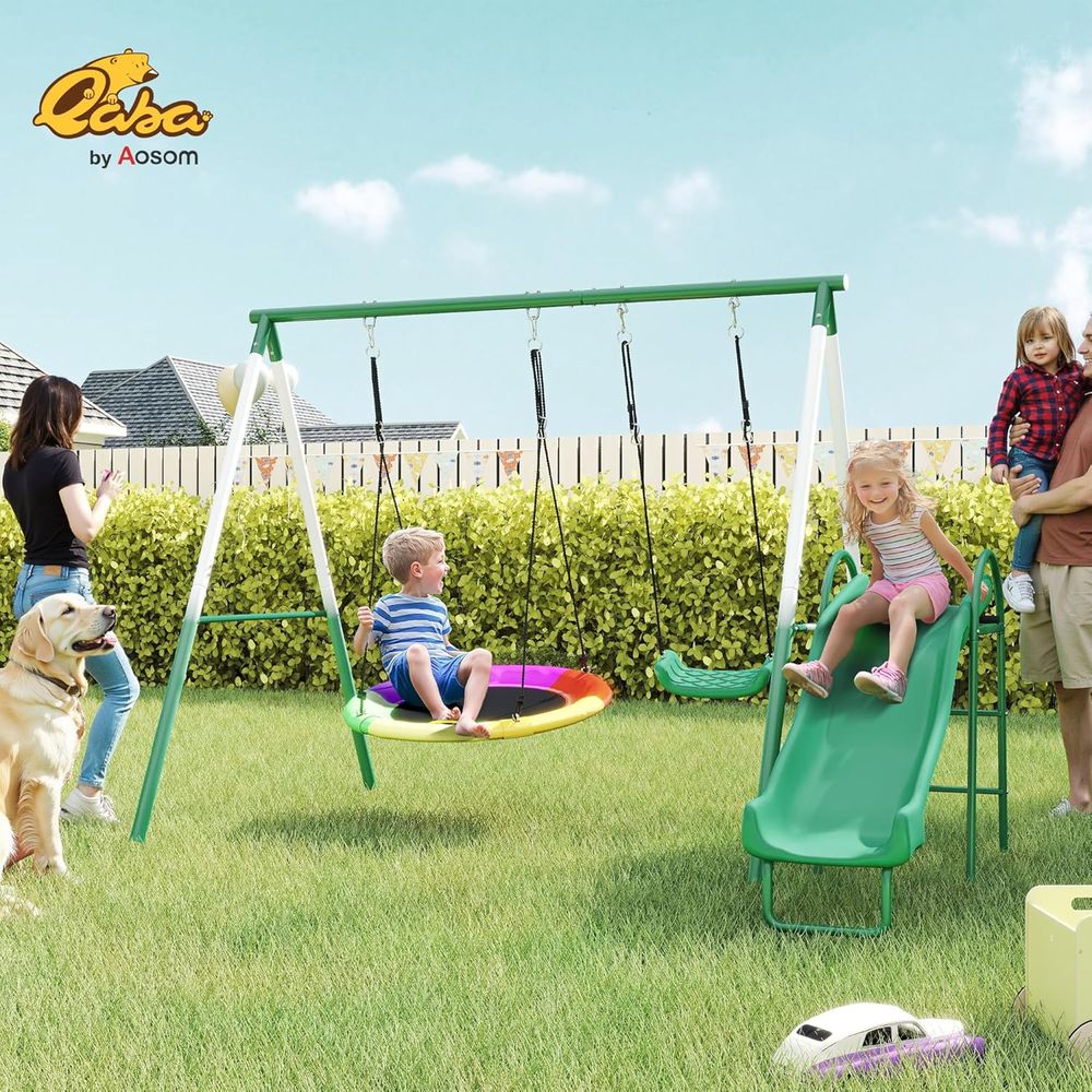 Adjustable Seat Swing and Sauc - Kids Outdoor Swing Set With Slide のレビューと価格