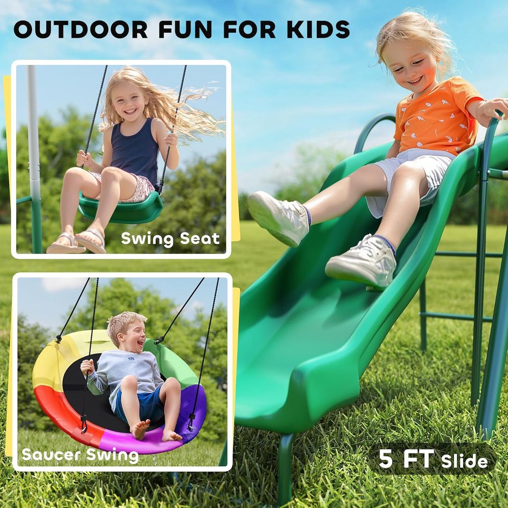 Adjustable Seat Swing and Sauc - Kids Outdoor Swing Set With Slide のレビューと価格