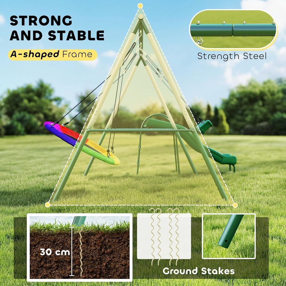 Adjustable Seat Swing and Sauc - Kids Outdoor Swing Set With Slide のレビューと価格