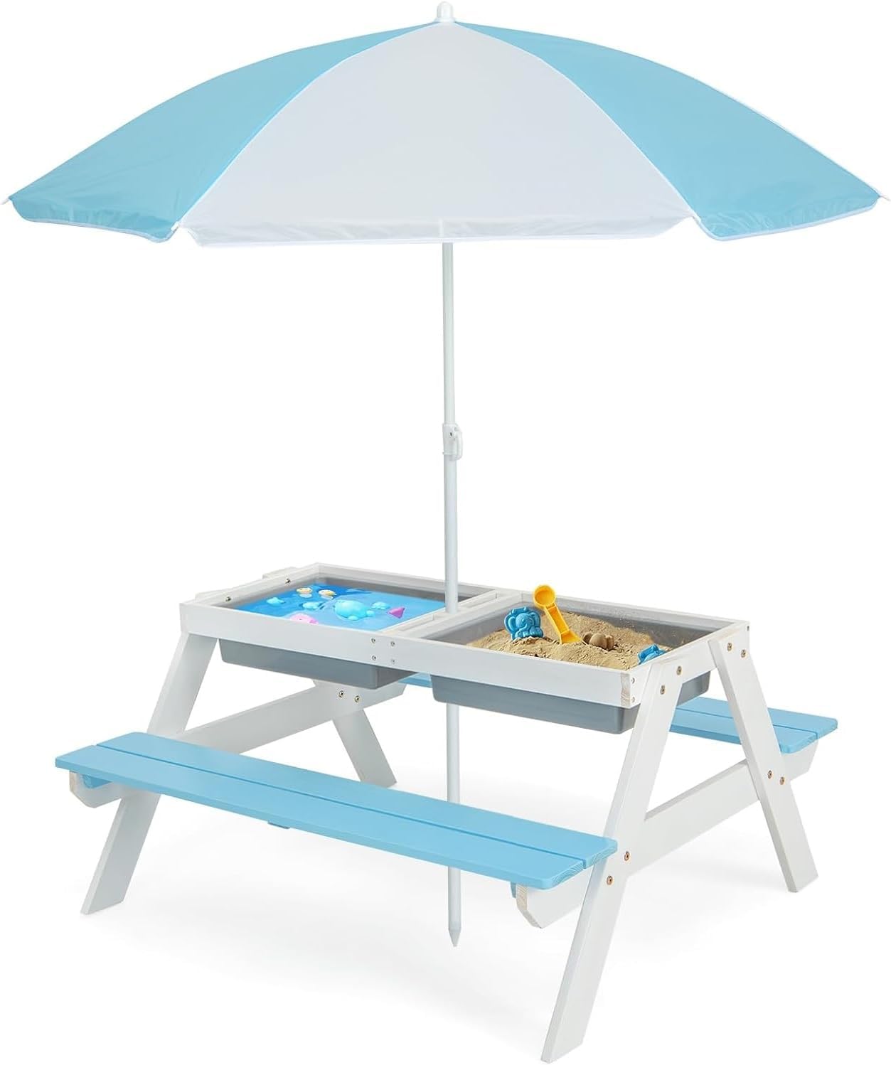 Kids Picnic Table, 4 in 1 Outd - Kids Outdoor Table With Umbrella のレビューと価格