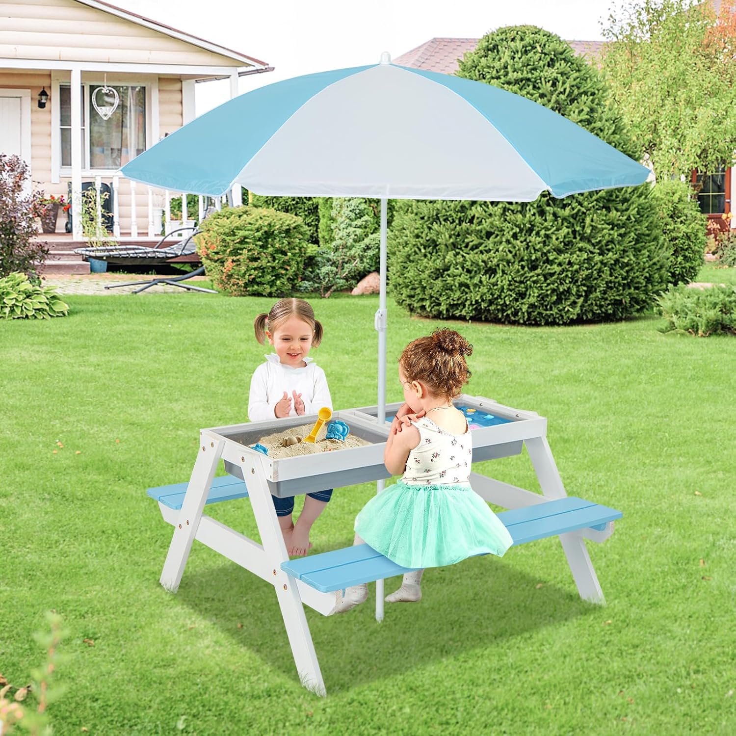 Kids Picnic Table, 4 in 1 Outd - Kids Outdoor Table With Umbrella のレビューと価格
