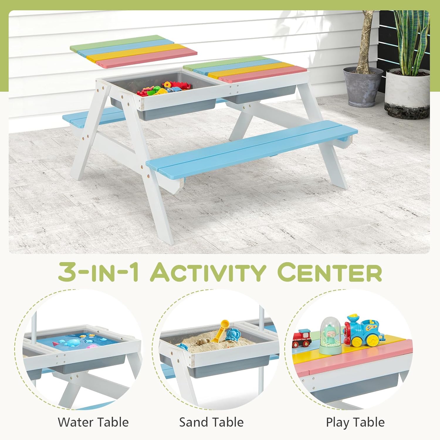 Kids Picnic Table, 4 in 1 Outd - Kids Outdoor Table With Umbrella のレビューと価格