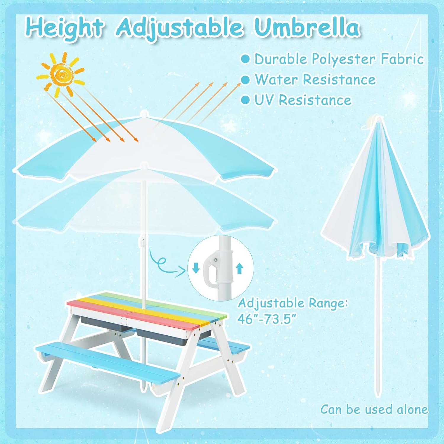 Kids Picnic Table, 4 in 1 Outd - Kids Outdoor Table With Umbrella のレビューと価格