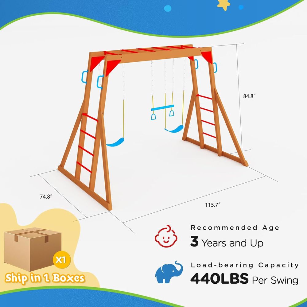 Dohin Playground Wood Swing Se - Kids Outdoor Monkey Bar Set のレビューと価格