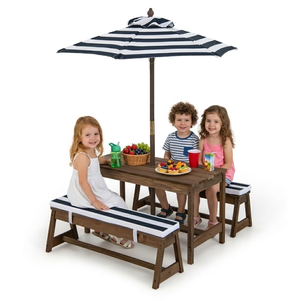 Height Adjustable Wooden Kids  - Kids Outdoor Table With Umbrella のレビューと価格