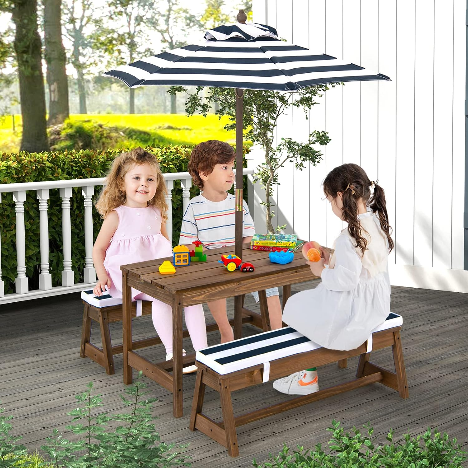 Height Adjustable Wooden Kids  - Kids Outdoor Table With Umbrella のレビューと価格