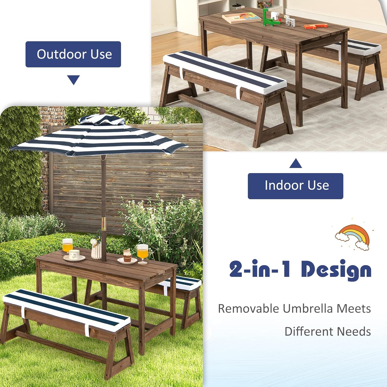 Height Adjustable Wooden Kids  - Kids Outdoor Table With Umbrella のレビューと価格