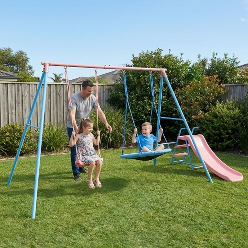 Blue and Pink Two-Person Swing - Kids Outdoor Swing のレビューと価格