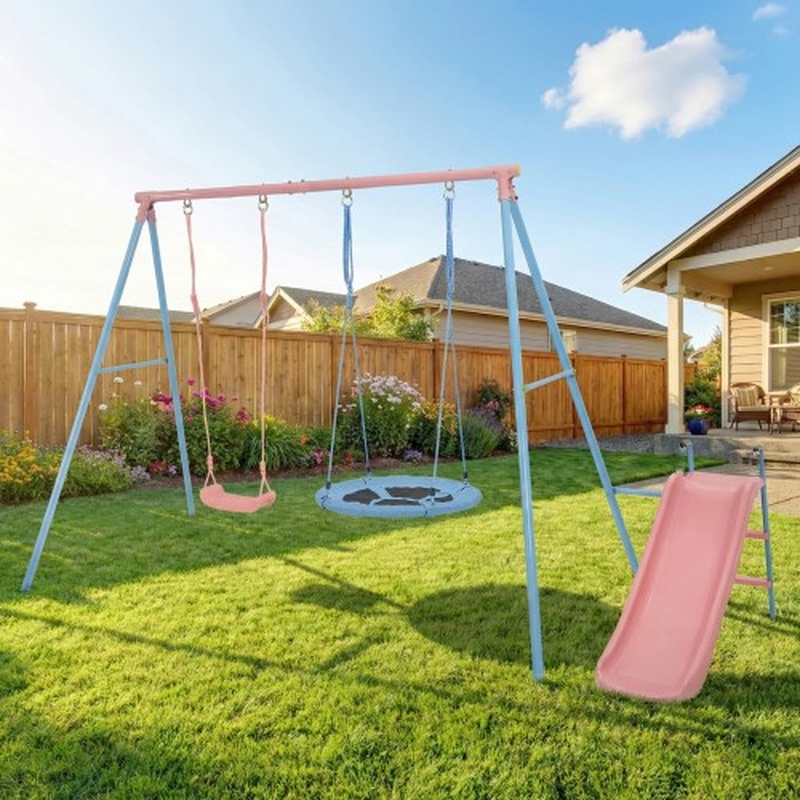 Blue and Pink Two-Person Swing - Kids Outdoor Swing のレビューと価格
