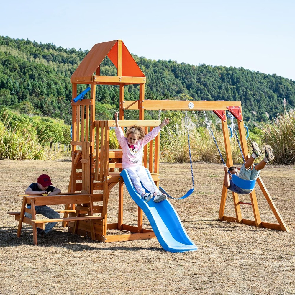 Wooden Swing Sets for Backyard - Kids Outdoor Monkey Bar Set のレビューと価格