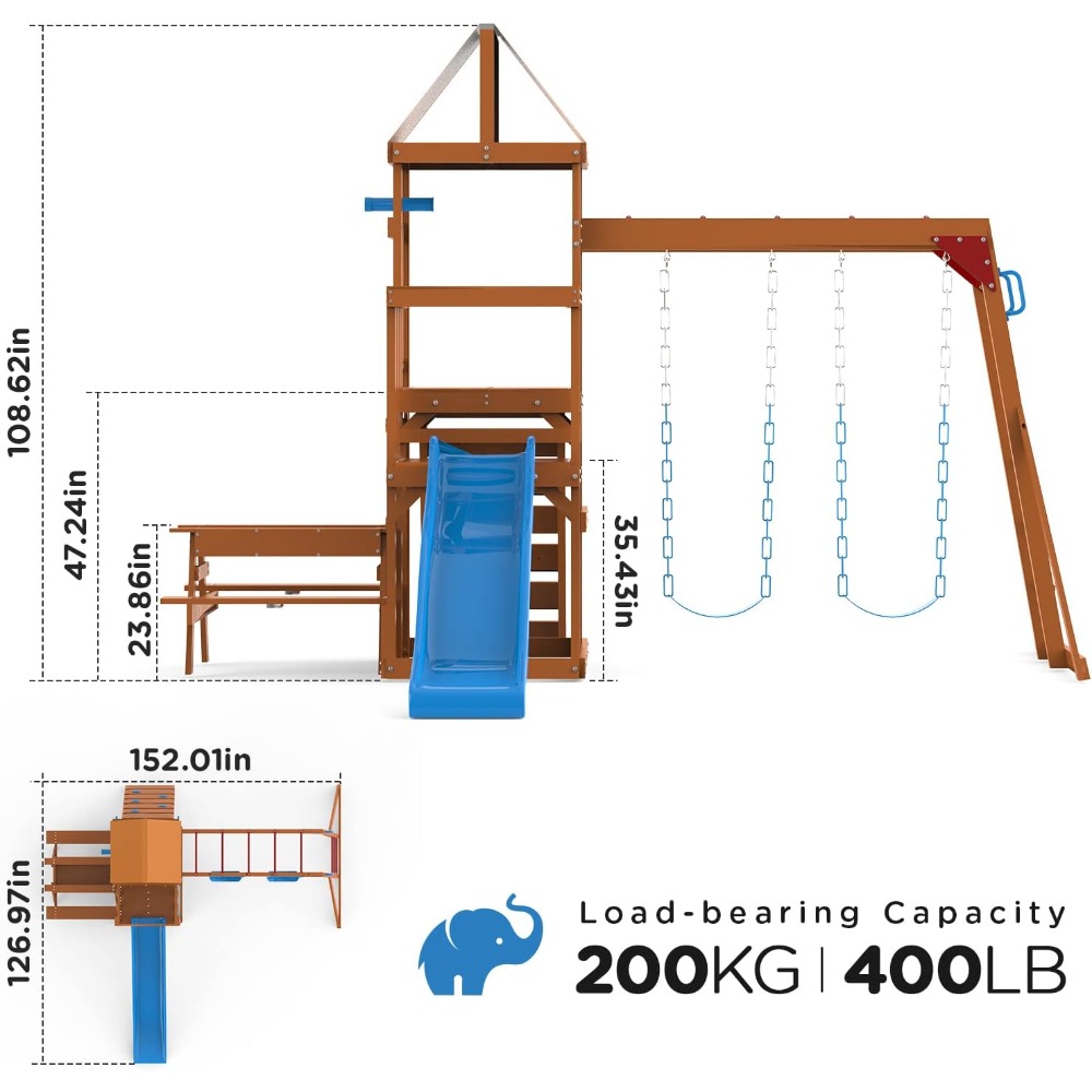 Wooden Swing Sets for Backyard - Kids Outdoor Monkey Bar Set のレビューと価格