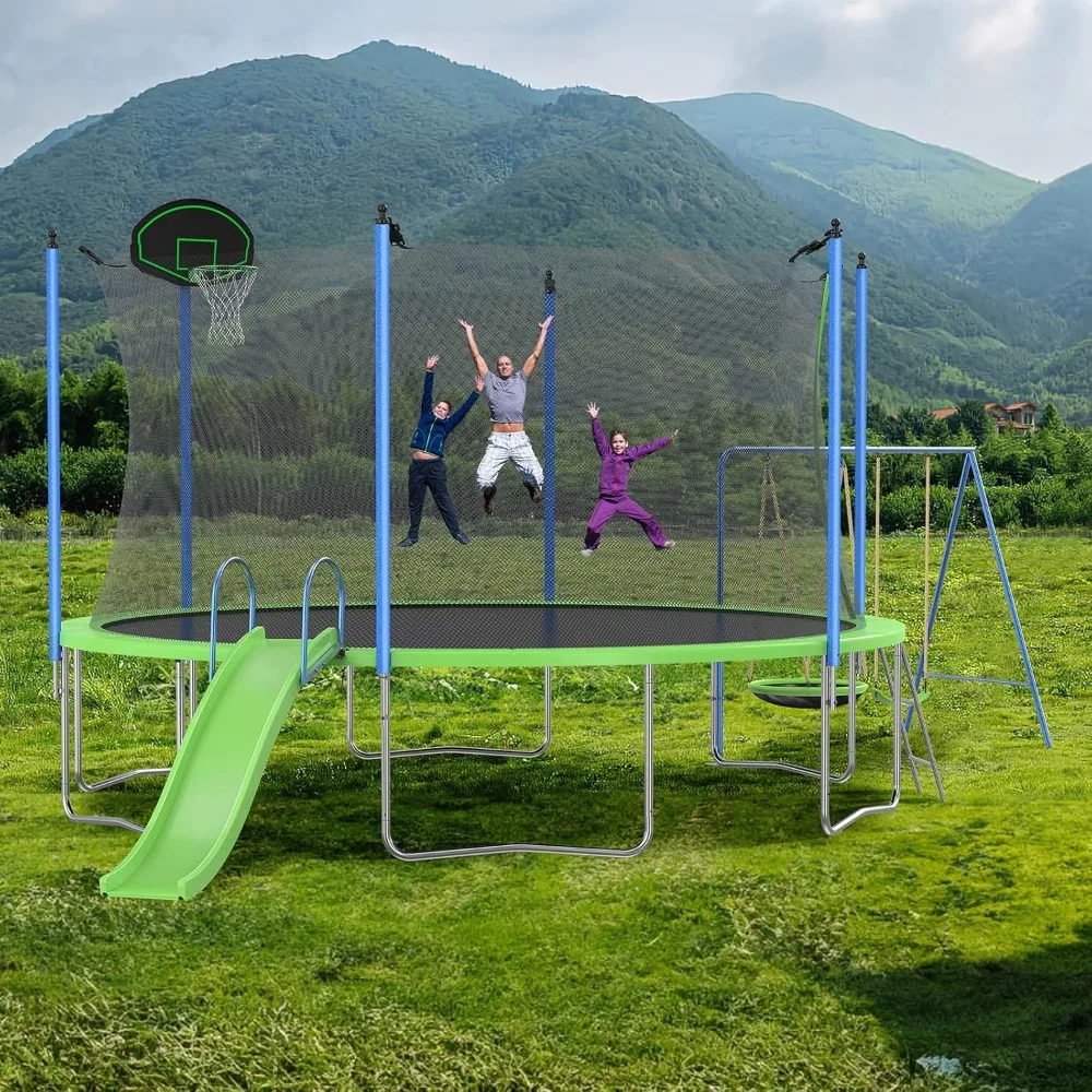 US Shipping 12-14FT Trampoline - Kids Outdoor Swing Set With Slide のレビューと価格