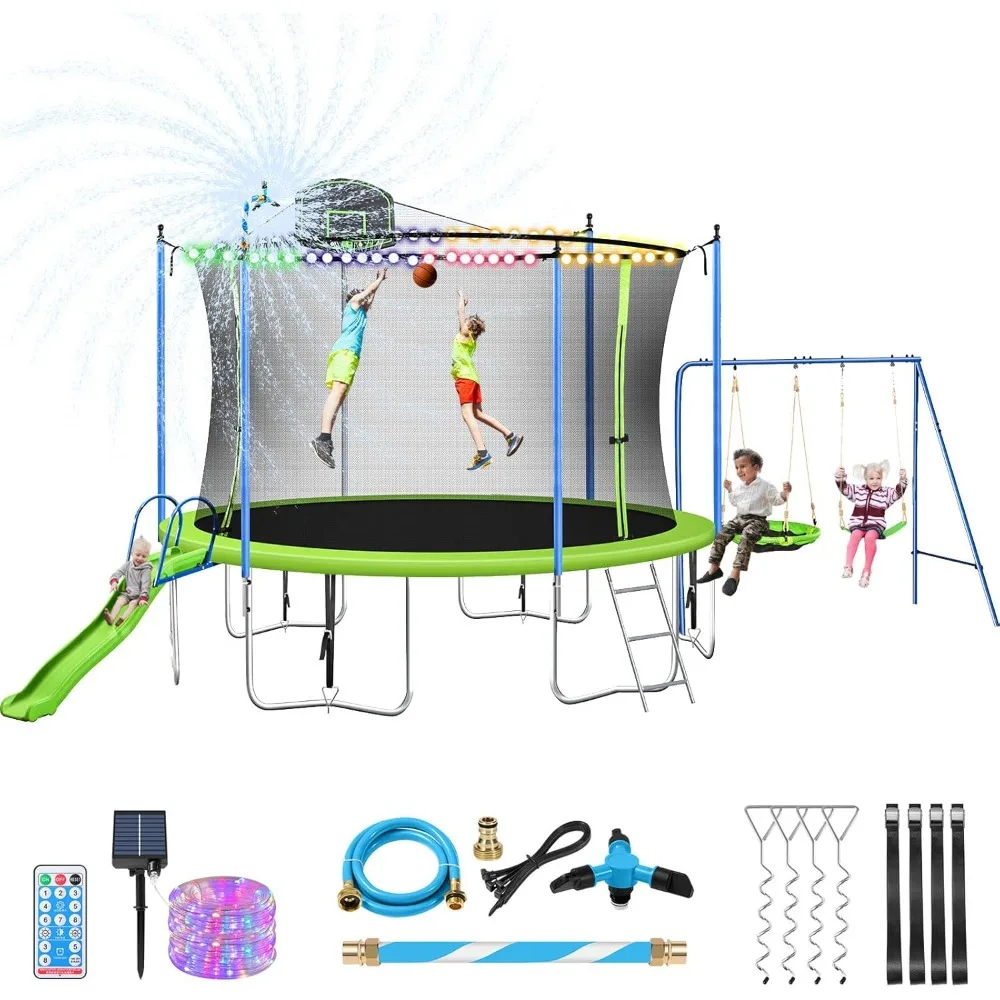 US Shipping 12-14FT Trampoline - Kids Outdoor Swing Set With Slide のレビューと価格