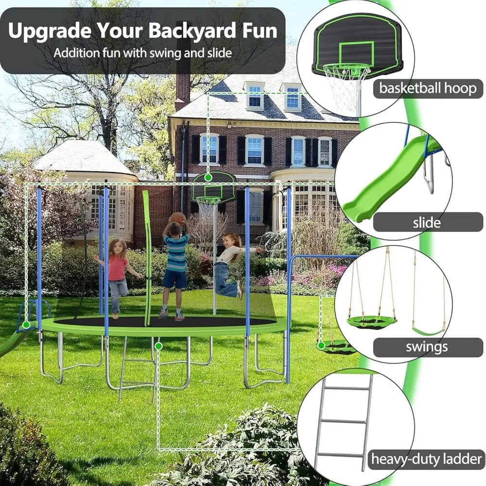 US Shipping 12-14FT Trampoline - Kids Outdoor Swing Set With Slide のレビューと価格