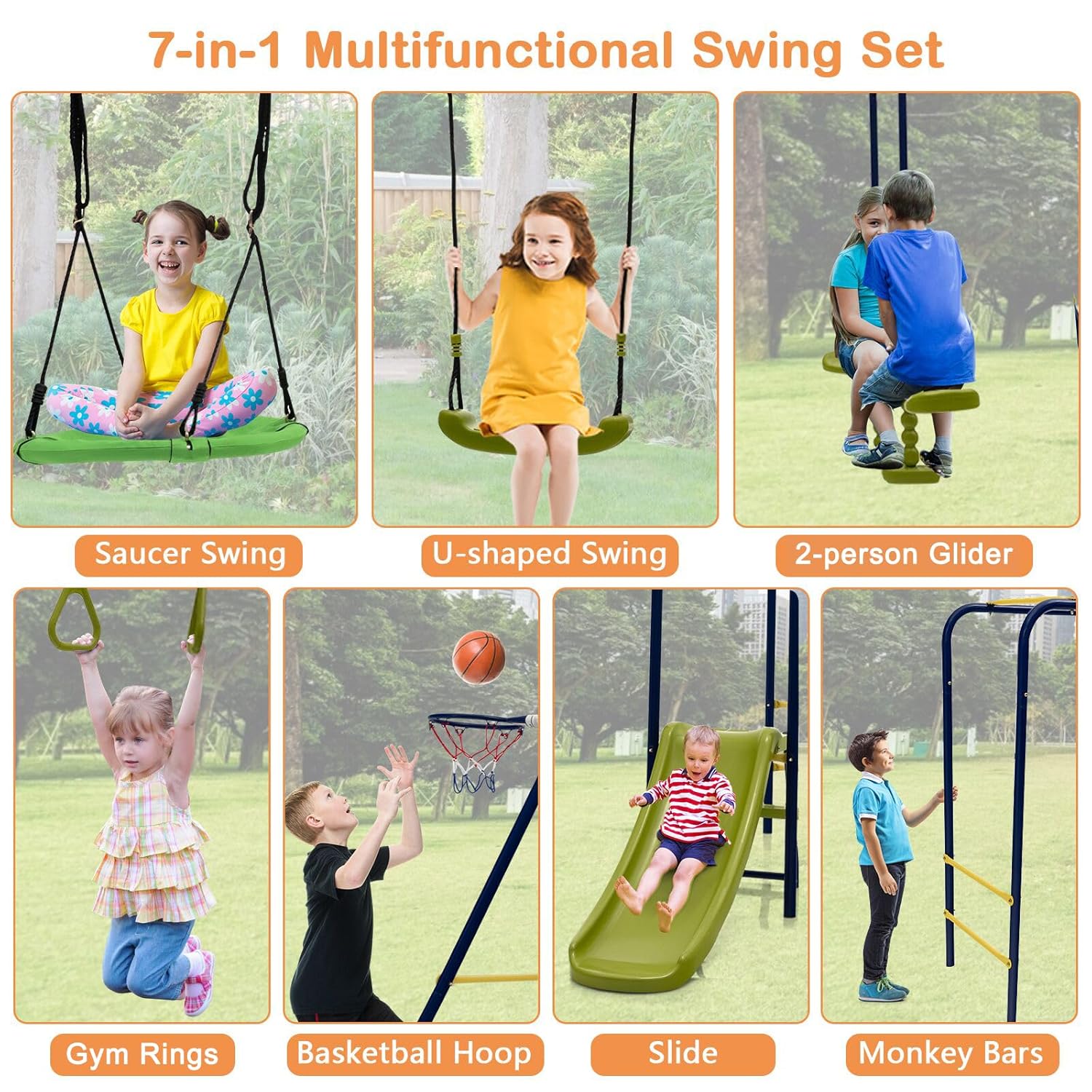 660lbs 7-in-1 Heavy Duty Kids  - Kids Outdoor Monkey Bar Set のレビューと価格