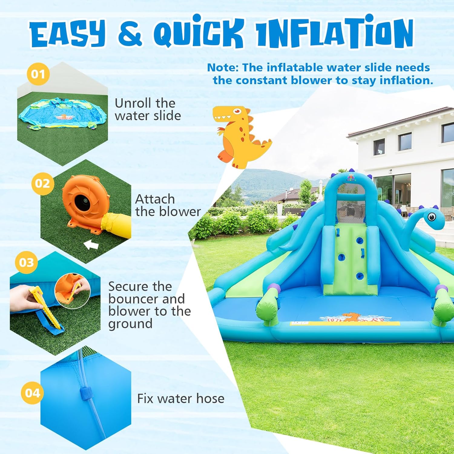 Inflatable Water Slide, Dinosa - Kids Outdoor Climbing Wall のレビューと価格