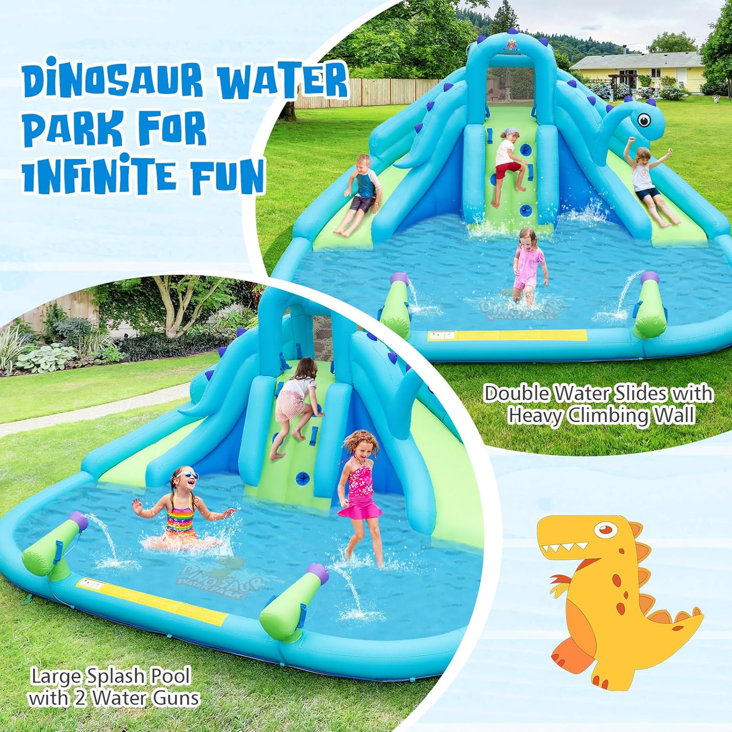Inflatable Water Slide, Dinosa - Kids Outdoor Climbing Wall のレビューと価格