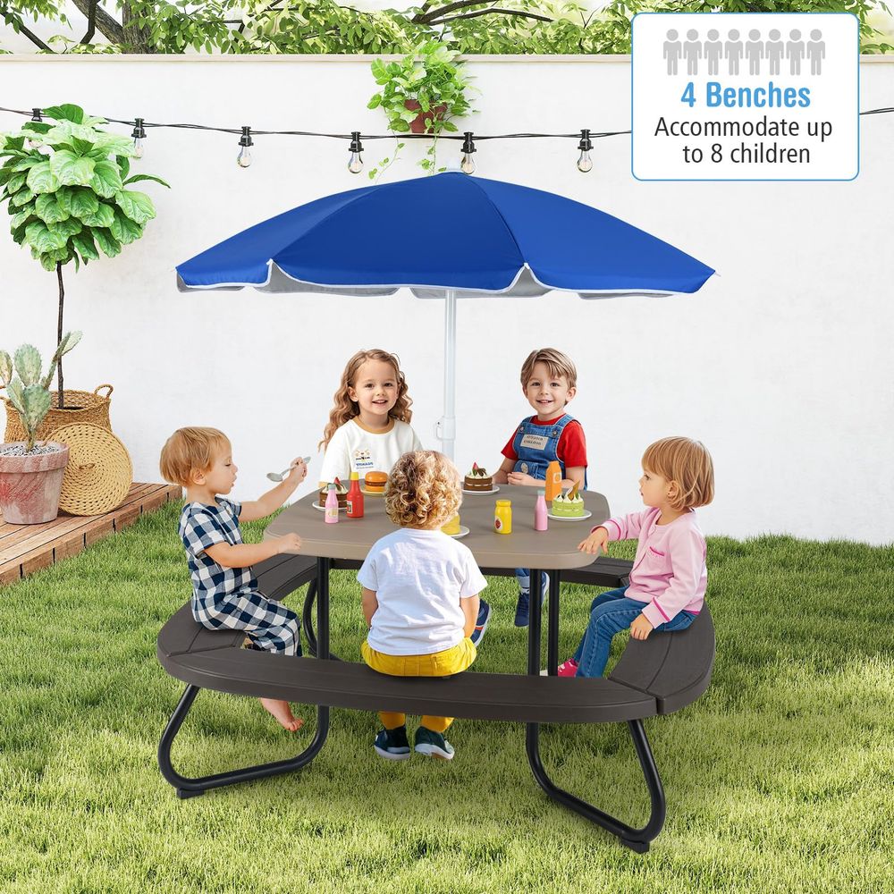 Kids Picnic Table, 8 Person To - Kids Outdoor Table With Umbrella のレビューと価格