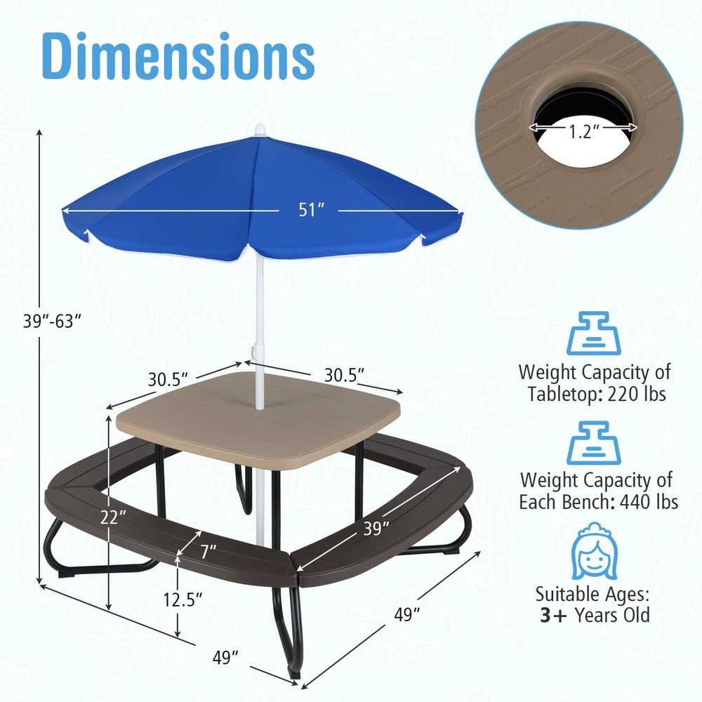 Kids Picnic Table, 8 Person To - Kids Outdoor Table With Umbrella のレビューと価格