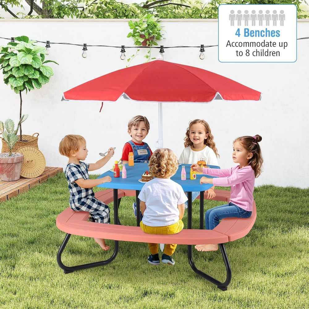 Kids Picnic Table, 8 Person To - Kids Outdoor Table With Umbrella のレビューと価格