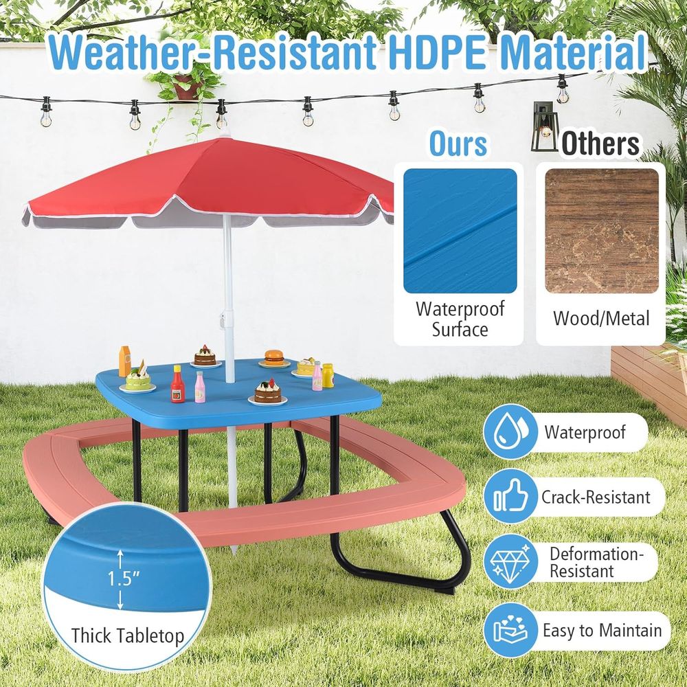 Kids Picnic Table, 8 Person To - Kids Outdoor Table With Umbrella のレビューと価格