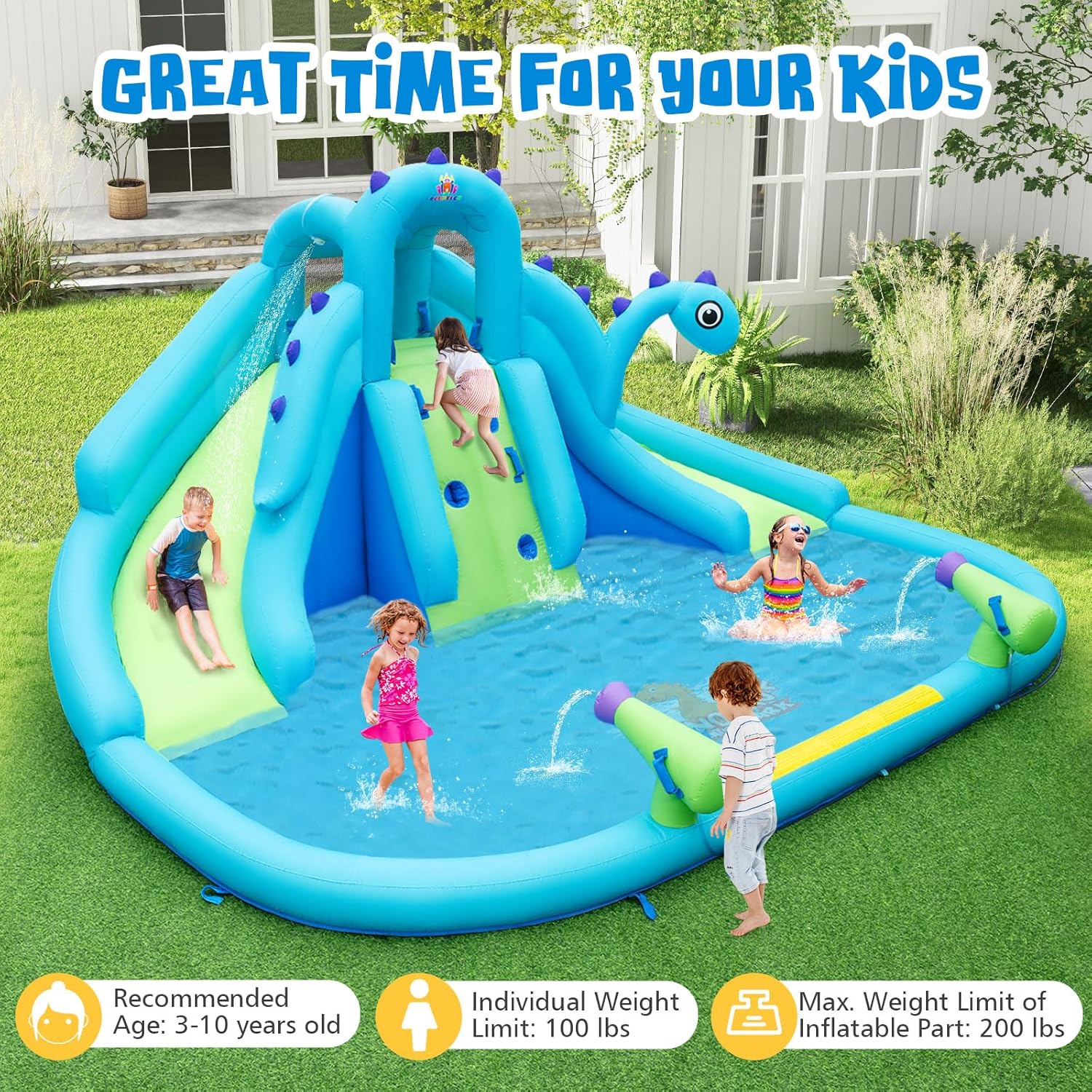 Inflatable Water Slide, Dinosa - Kids Outdoor Climbing Wall のレビューと価格
