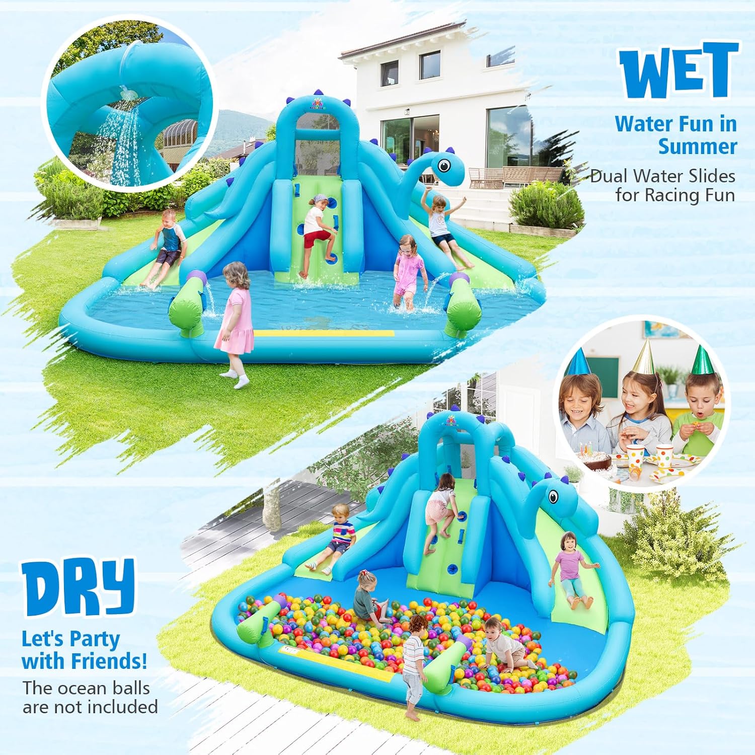 Inflatable Water Slide, Dinosa - Kids Outdoor Climbing Wall のレビューと価格