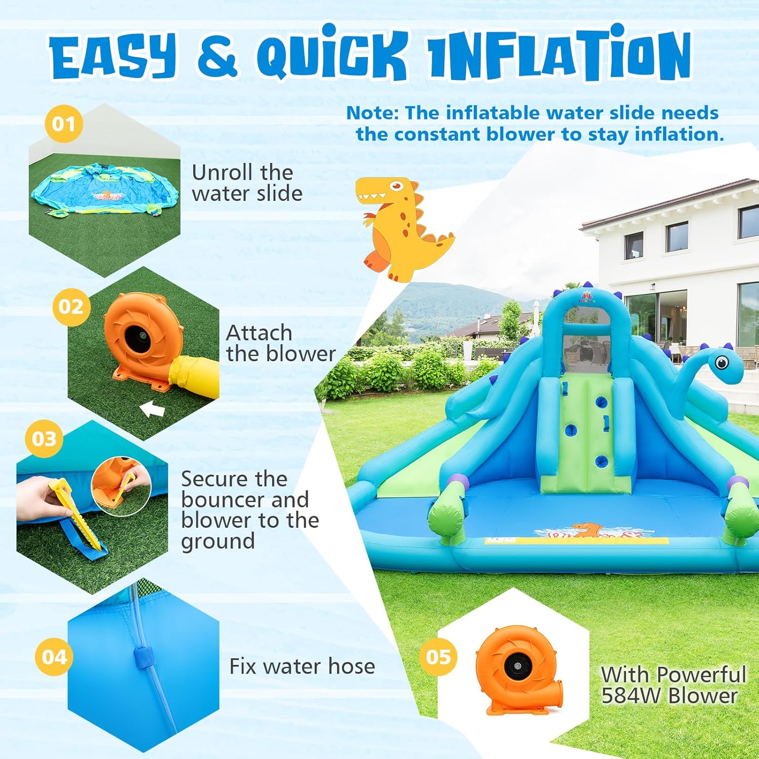 Inflatable Water Slide, Dinosa - Kids Outdoor Climbing Wall のレビューと価格