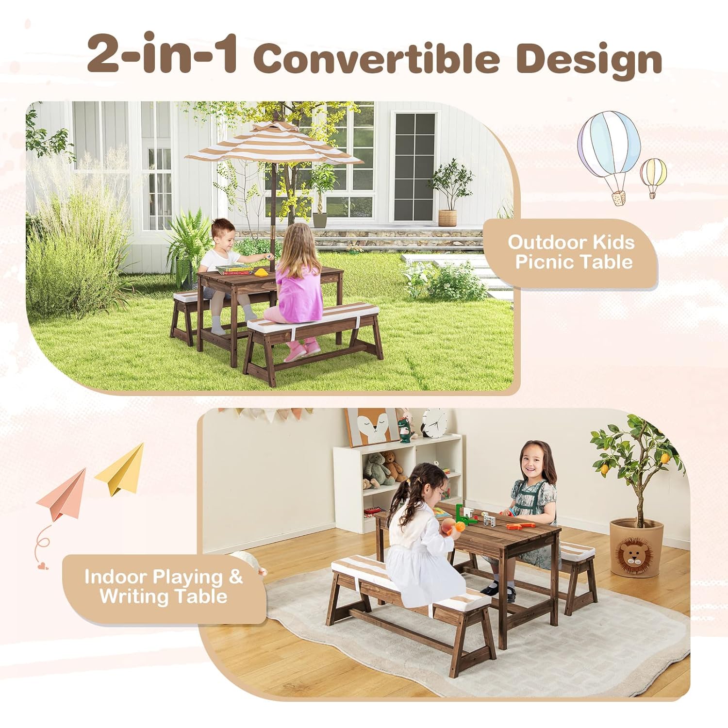 Kids Picnic Table, Outdoor Woo - Kids Outdoor Table With Umbrella のレビューと価格