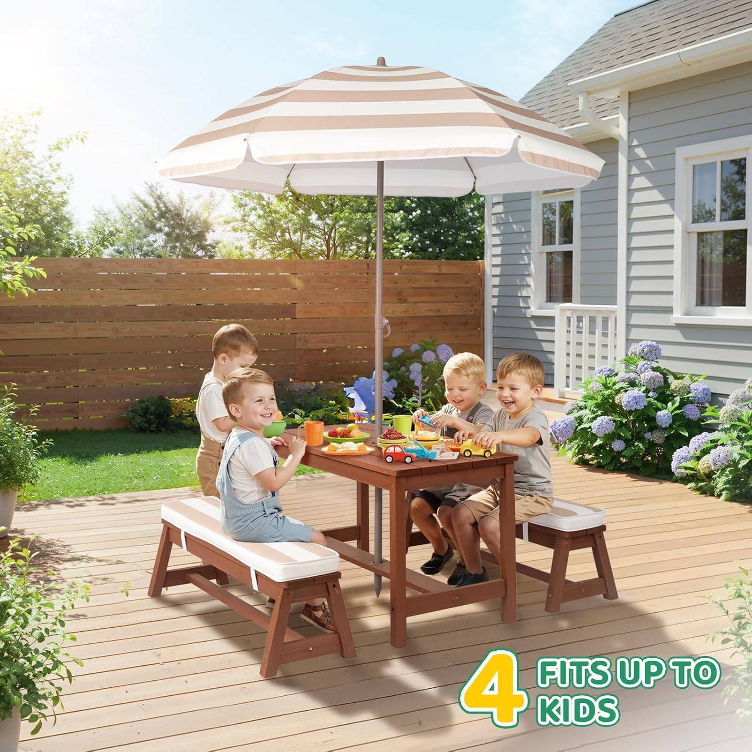 Kids Picnic Table Outdoor Wood - Kids Outdoor Table With Umbrella のレビューと価格
